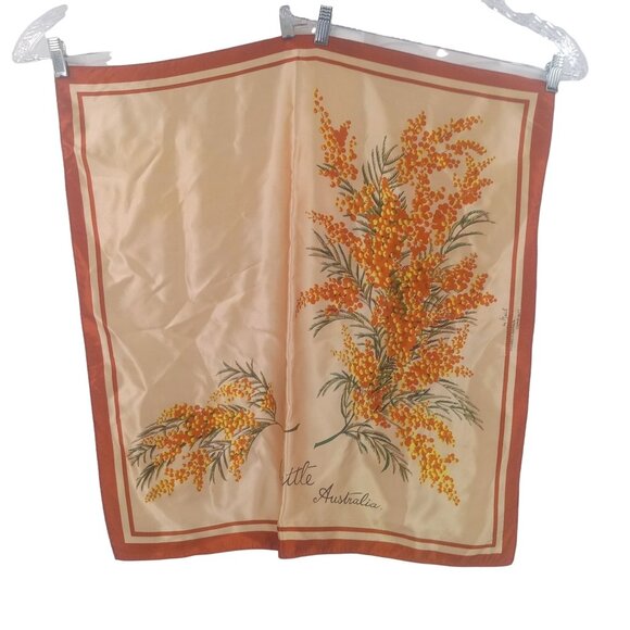 Neil Accessories - Vintage Australia Souvenir Square Large Scarf Wattle Flower Signed Neil AS IS